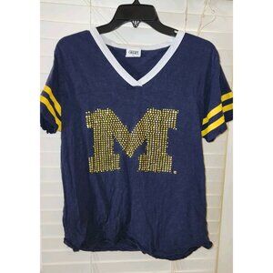 Women's Michigan Wolverines bling V-Neck Short Sleeve T-Shirt XL